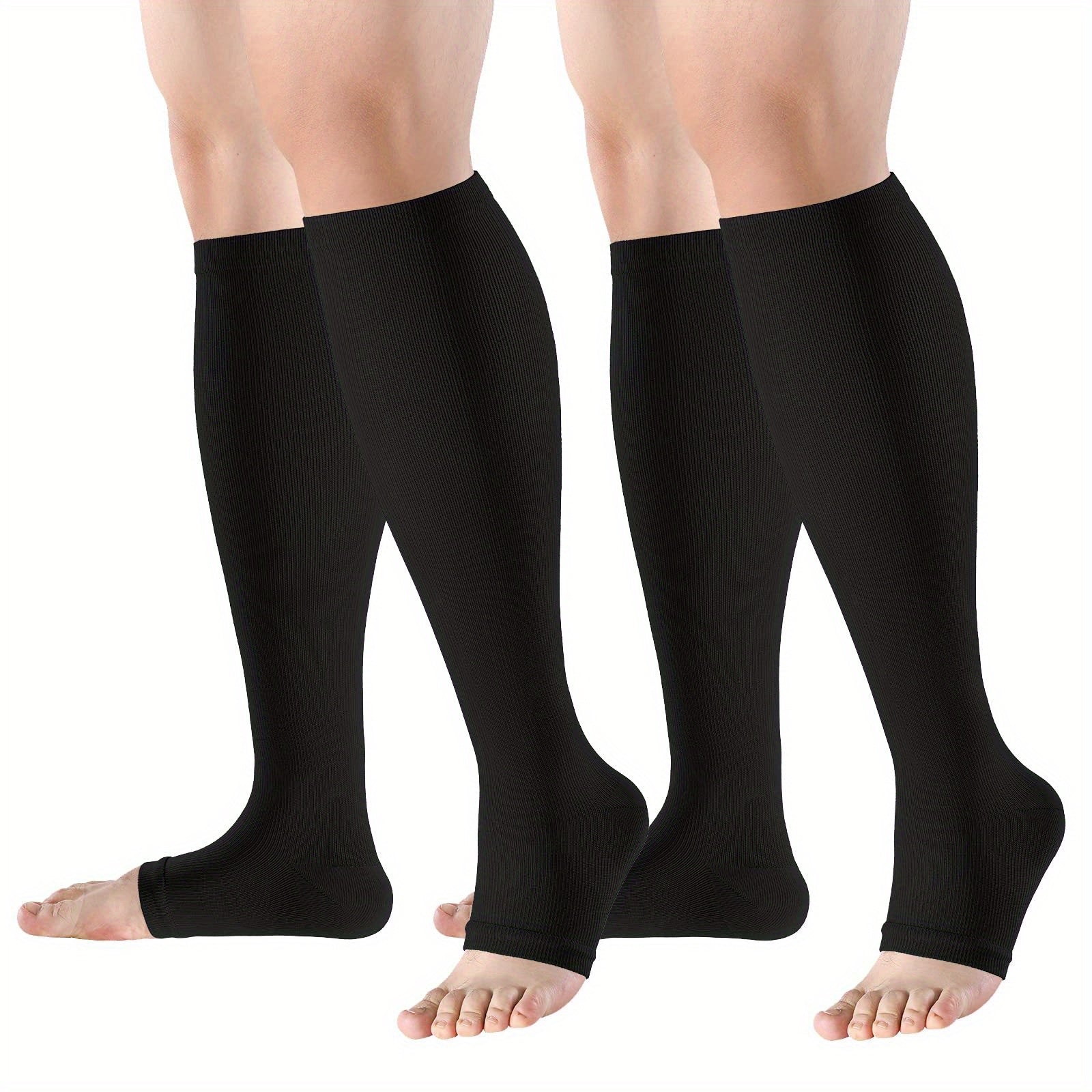 2 Pairs Open Toe Compression Socks 15-20 mmHg