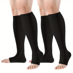 2 Pairs Open Toe Compression Socks 15-20 mmHg