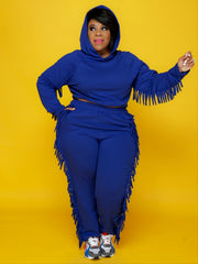 Fringe Trim Hoodie & Sweatpant Set Women's Co ords Two Pieces