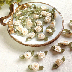 100pcs Ribbon Flower DIY Polyester Small Flower Rose Cloth Stickers