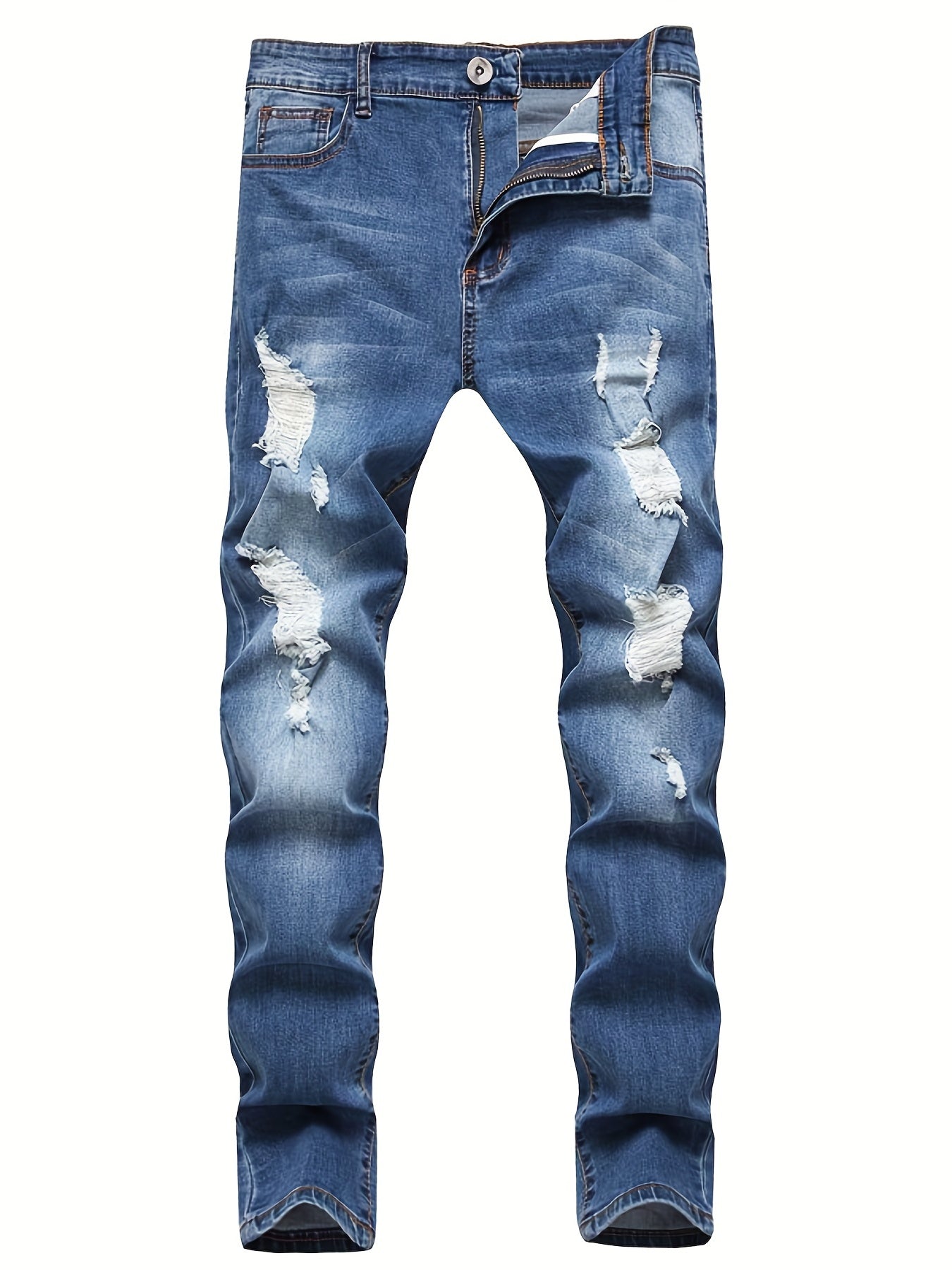 Slim Fit Ripped Jeans Men's Casual Street Style Distressed Denim Pants