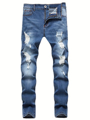 Slim Fit Ripped Jeans Men's Casual Street Style Distressed Denim Pants