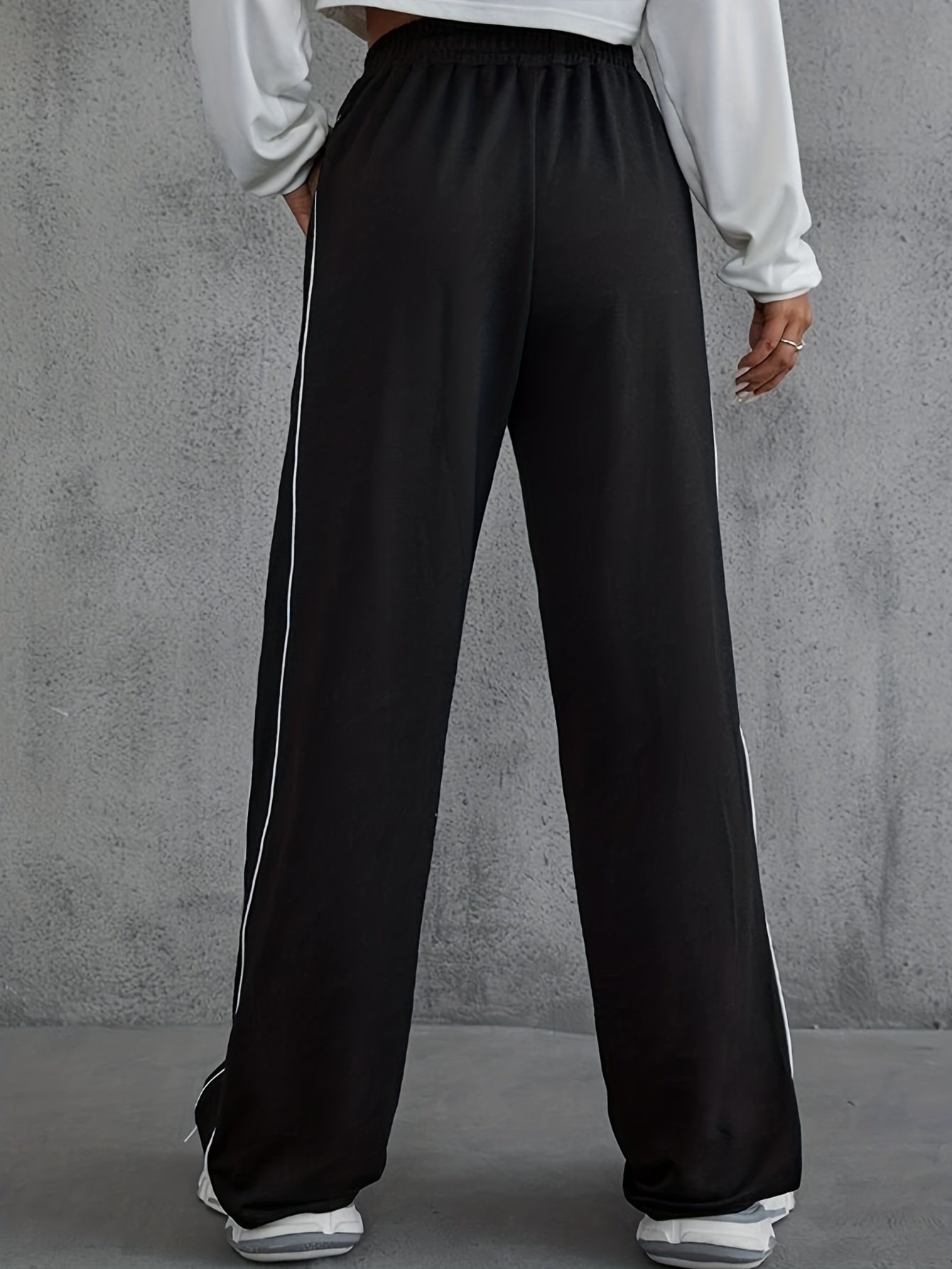 Sports Pants Women's Plus Solid Stitching High Rise Loose Fit Pants
