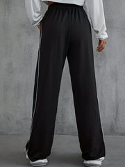 Sports Pants Women's Plus Solid Stitching High Rise Loose Fit Pants