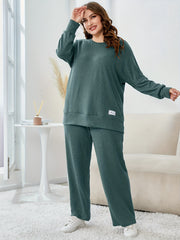 Solid Long Sleeve Top & Loose Pants Two Piece Set