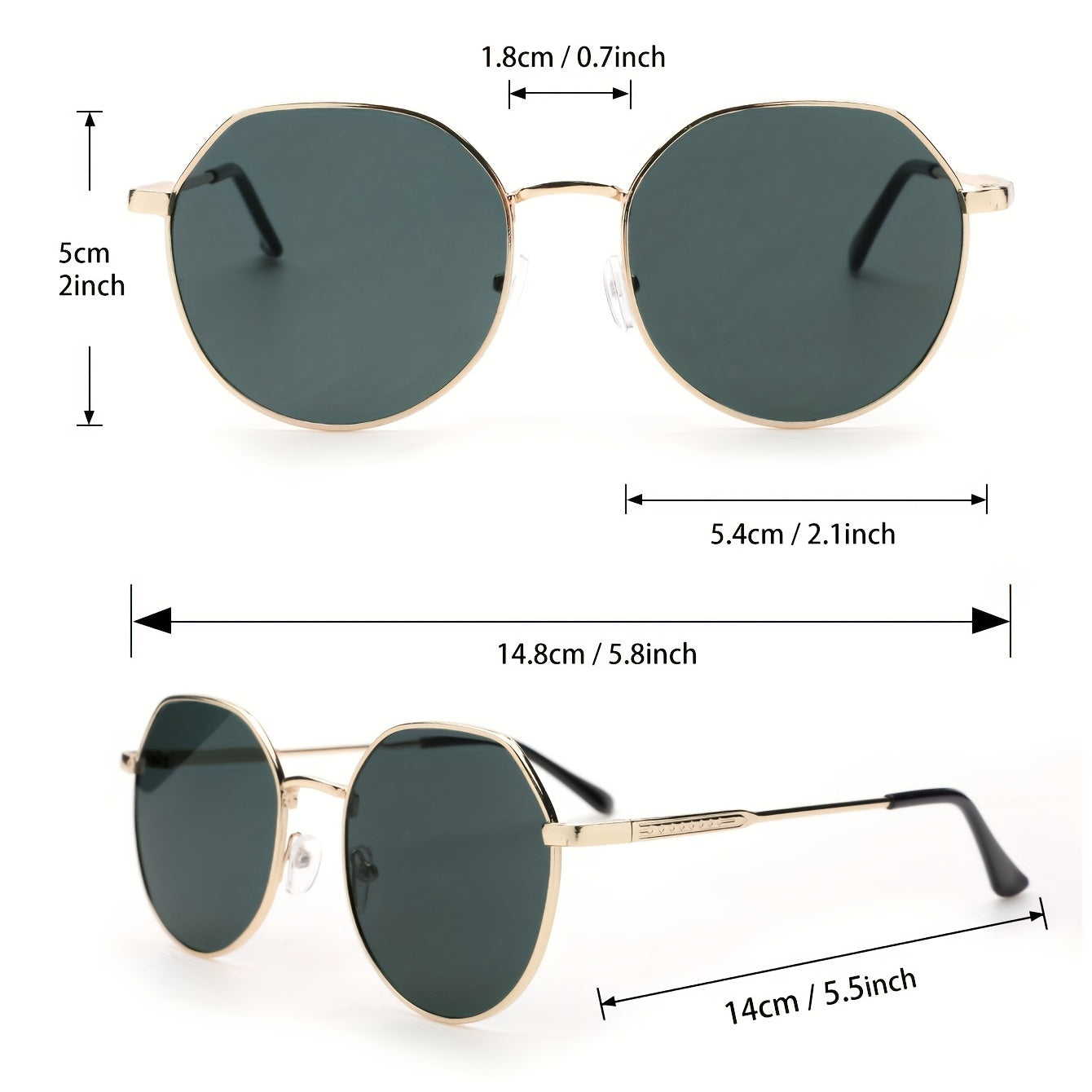3pcs Metal Round Frame Sunglasses UV 400 Protection