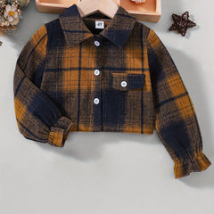 Plaid Shirt For Girls Button Down Collared Jacket