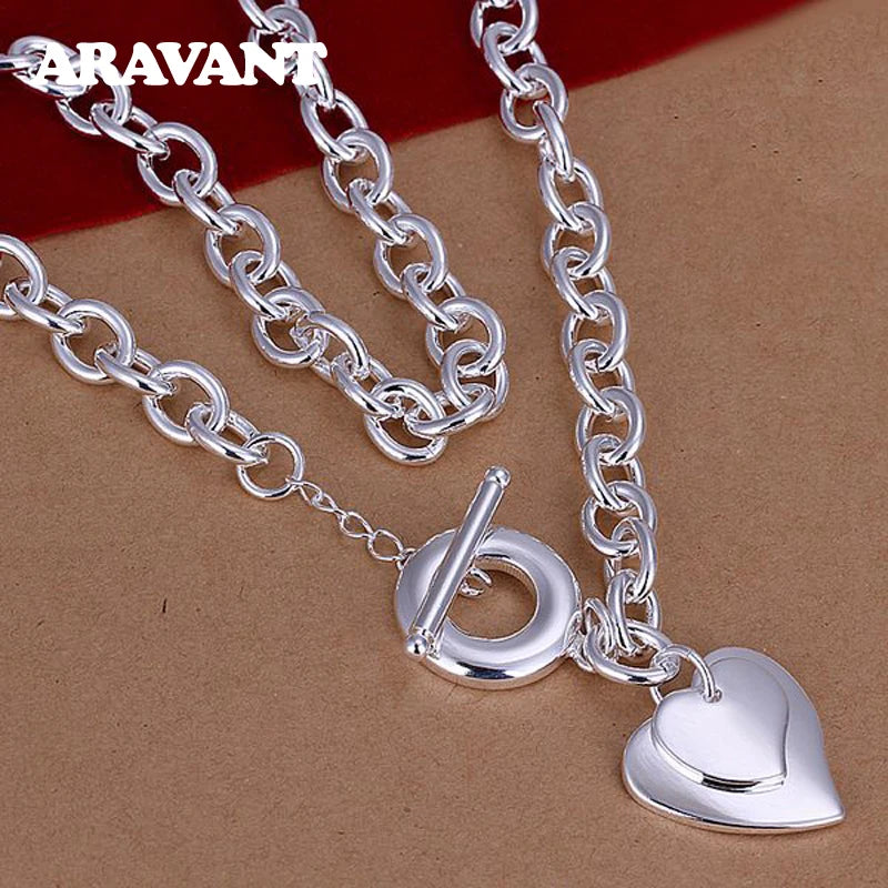 925 Silver Double Heart Necklace Chain For Women Jewelry