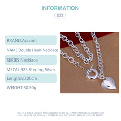925 Silver Double Heart Necklace Chain For Women Jewelry