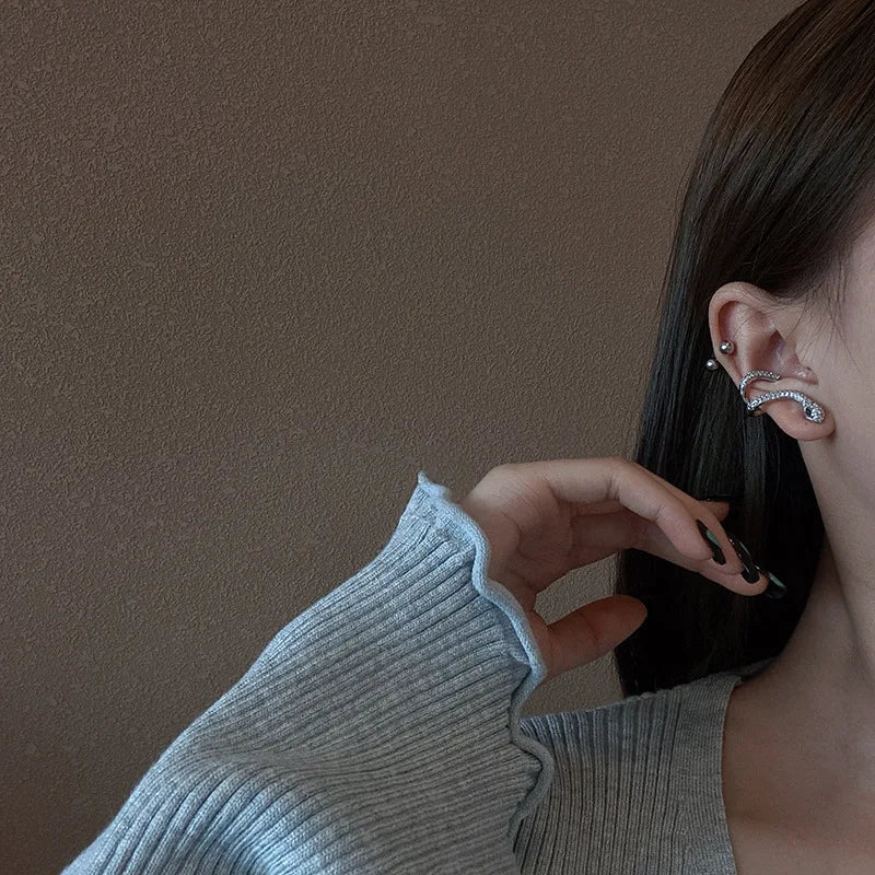 925 Silver Zircon Snake Earbone Clip Earstuds