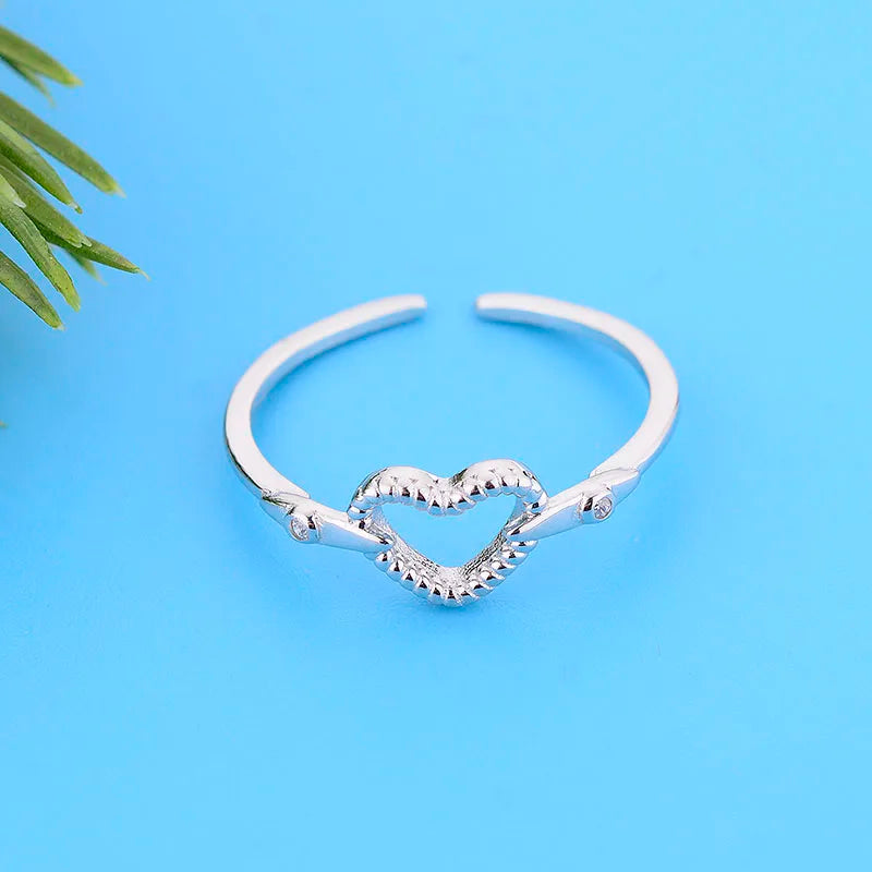 925 Silver Heart Frame Finger Chain Ring Engagement Wedding Valentine Bague