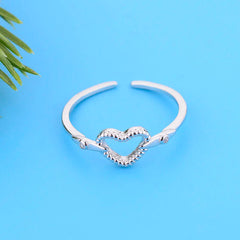 925 Silver Heart Frame Finger Chain Ring Engagement Wedding Valentine Bague