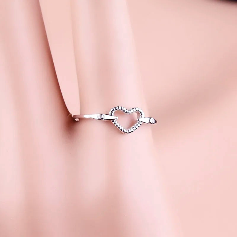 925 Silver Heart Frame Finger Chain Ring Engagement Wedding Valentine Bague