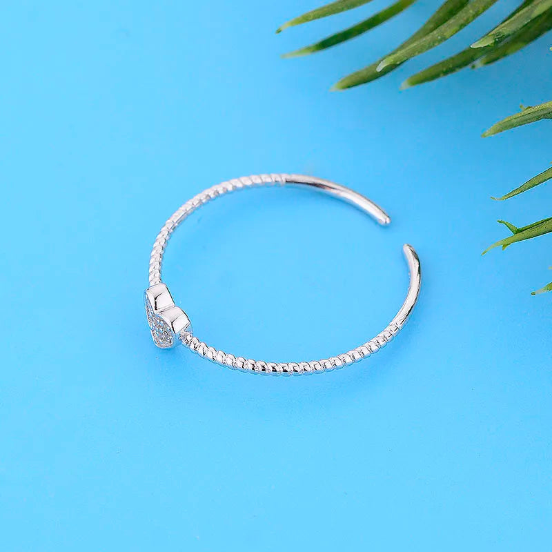 925 Silver Heart Zircon Chain Ring for Girls