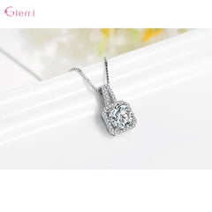 925 Silver Crystal Necklace Earrings Set Bridal Jewelry