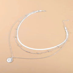 925 Silver Triple-Layer Round Necklace Snake Chain Ball Chain