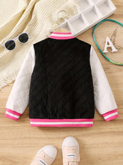 Girl's Block Letter Embroidery Varsity Jacket