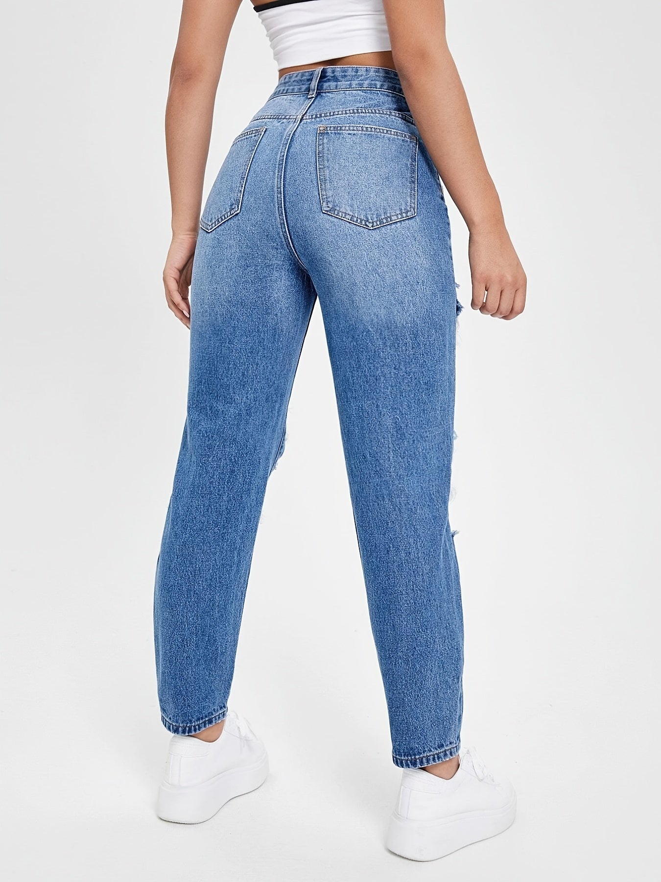 High Rise Distressed Cropped Denim Pants