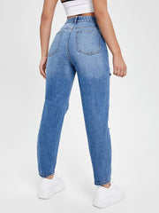 High Rise Distressed Cropped Denim Pants