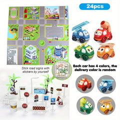 Cartoon City Map Pull Back Car Toy Set