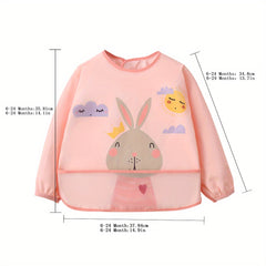 Kids' Half Wrap Long Sleeve Waterproof Smock with Rabbit & Cat Print