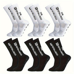 6 Pairs Non-Slip Crew Socks for Soccer Running Hiking