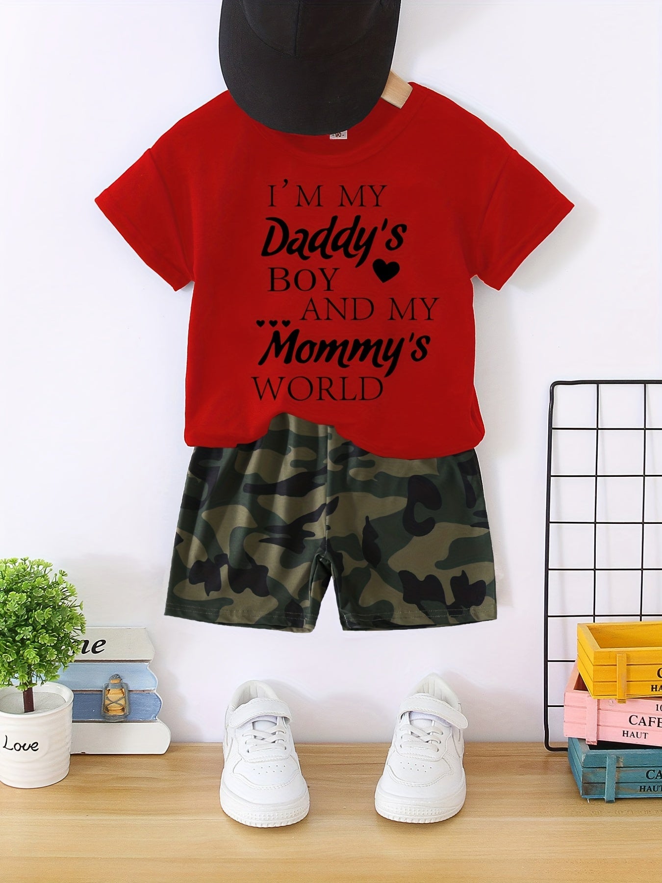 Boys Camo Print T-shirt & Shorts Set Casual Summer Outfit