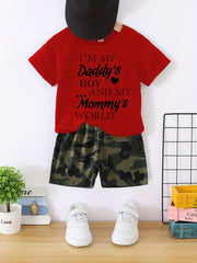 Boys Camo Print T-shirt & Shorts Set Casual Summer Outfit