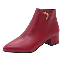 Metal Decor Chunky Heel Boots with Zip Side