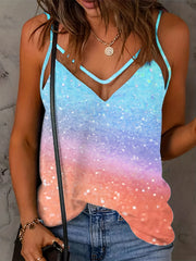 Gradient Block Cami Top Spaghetti Sleeveless Summer Top