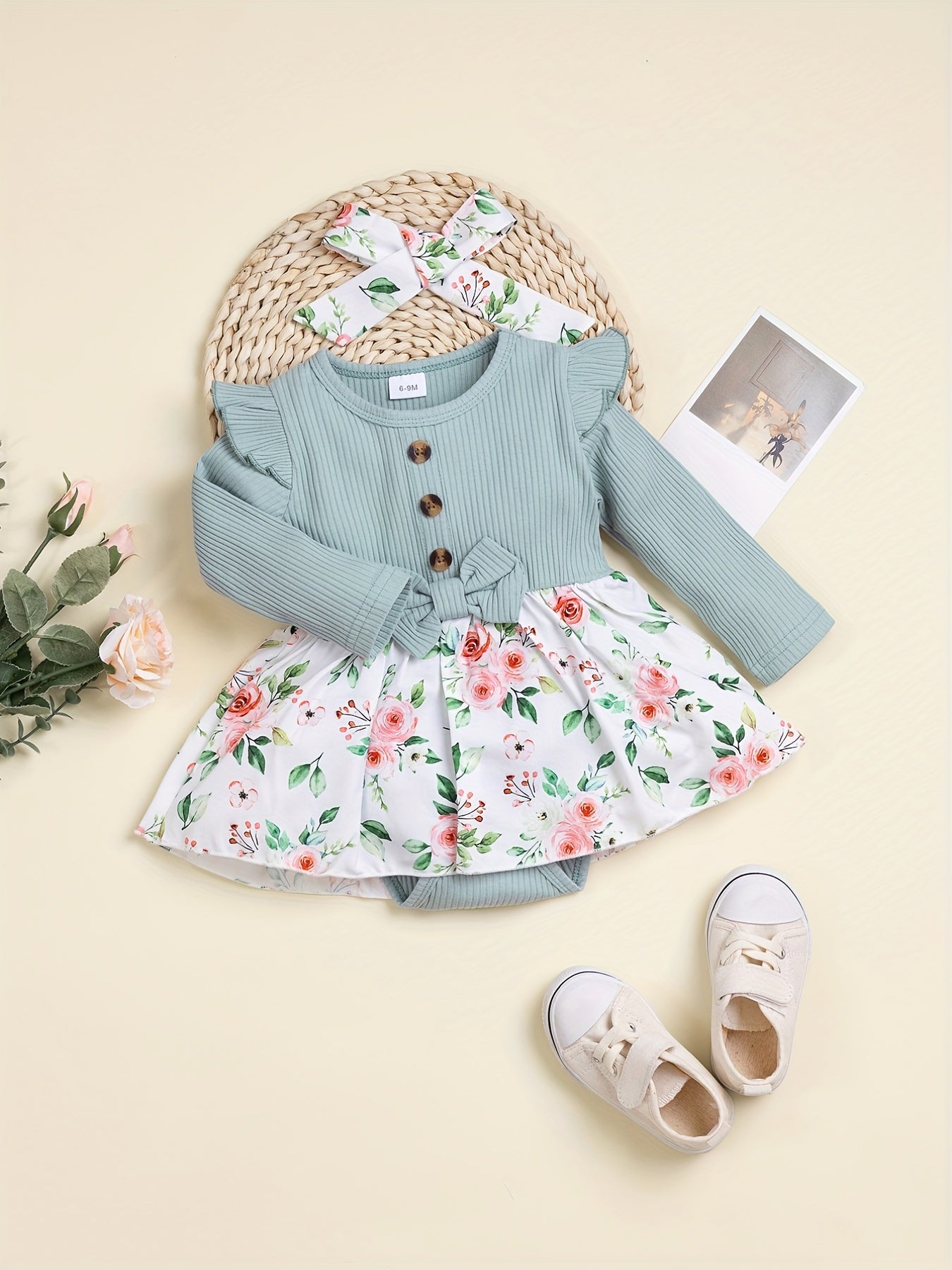 Baby Girls Floral Dress Stitching Romper Onesie