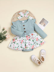 Baby Girls Floral Dress Stitching Romper Onesie