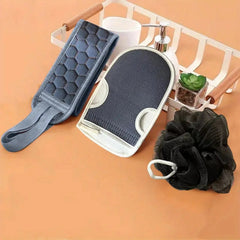 3pcs Exfoliating Bath Towel Set Gloves Flower Ball Back Scrubber Loofah Sponge