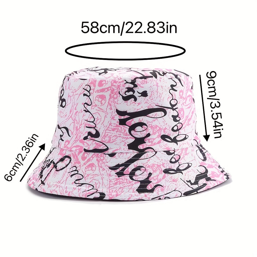 Letter Graffiti Print Bucket Hat Reversible Fisherman Cap