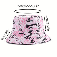 Letter Graffiti Print Bucket Hat Reversible Fisherman Cap