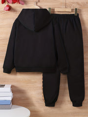 Boys 2pcs Hoodie & Pants Crossbody Bag Print Sweatshirt Casual Kids Clothes