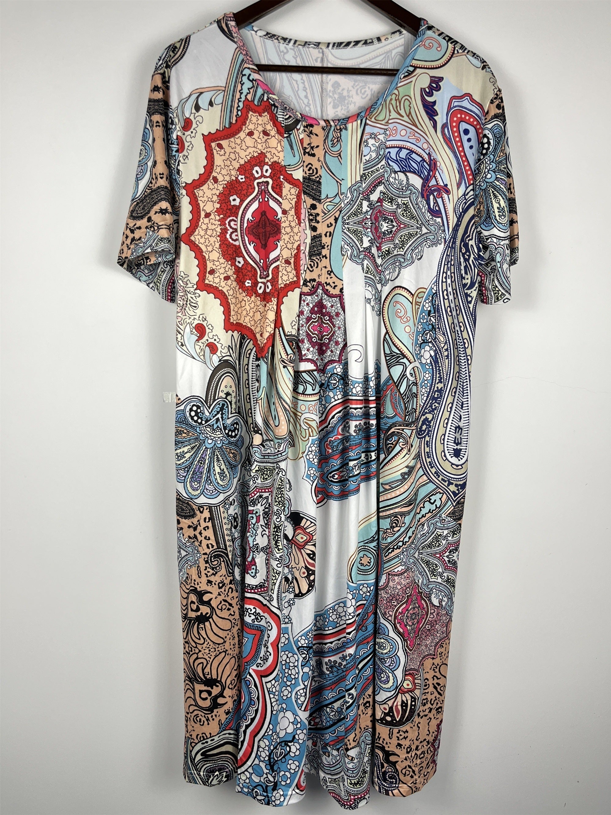 Floral Print Short Sleeve Round Neck Dress With Pockets