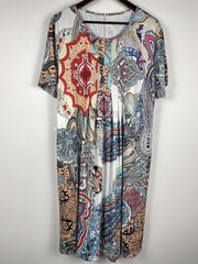 Floral Print Short Sleeve Round Neck Dress With Pockets