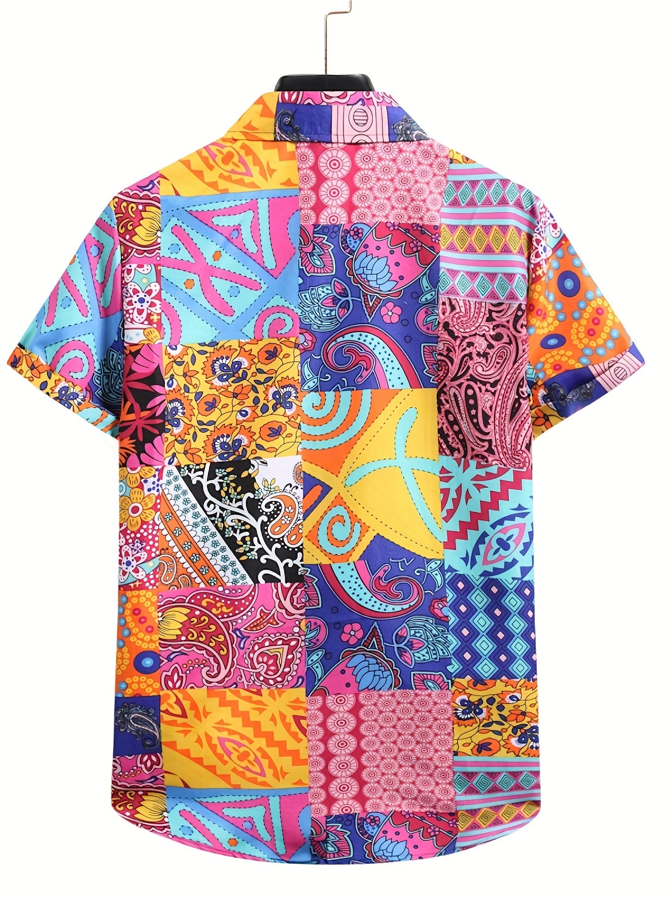 Men's Colorful Print Casual Short Sleeve Shirt for Summer Vacation