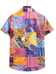 Men's Colorful Print Casual Short Sleeve Shirt for Summer Vacation