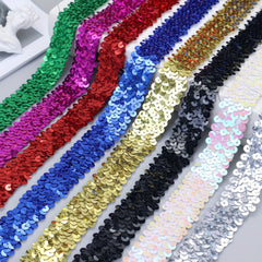 2 Yards Elastic Sequin Lace Ribbon Trim - Glitter Stretch Flat Sequin Trim