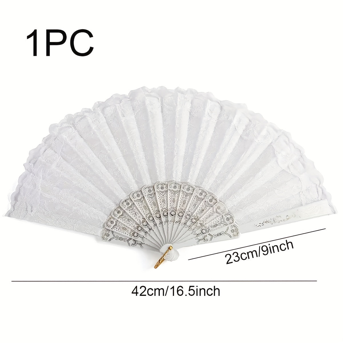 Silvery golden Folding Fan Lace Floral Fan Vintage Stage Performance Props