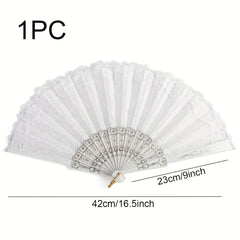 Silvery golden Folding Fan Lace Floral Fan Vintage Stage Performance Props