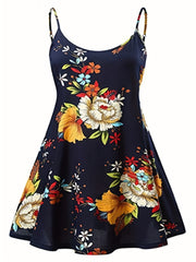 Women's Plus Floral Print Round Neck Slight Stretch Cami Dress