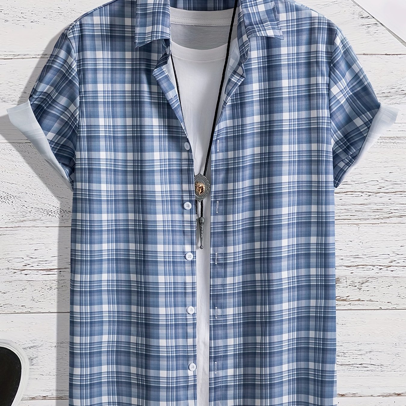 Men's Plaid Hawaiian Shirt Short Sleeve