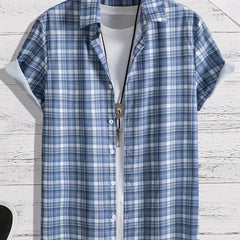Men's Plaid Hawaiian Shirt Short Sleeve