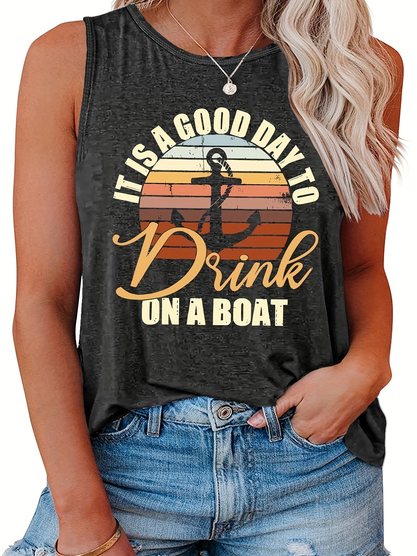 Anchor & Letter Print Tank Top