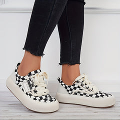 Women's Plaid Pattern Skate Shoes Lace Up Platform Sneakers