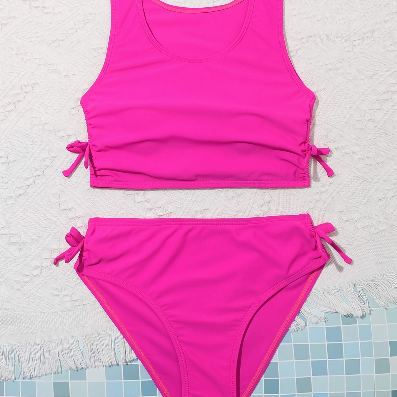 2pcs Girl's Solid Bikini Set Bowknot Bathing Suit for Beach Vacation