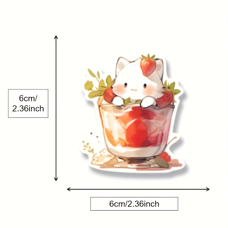 54pcs Strawberry Cat Cup Cartoon Waterproof Game Stickers